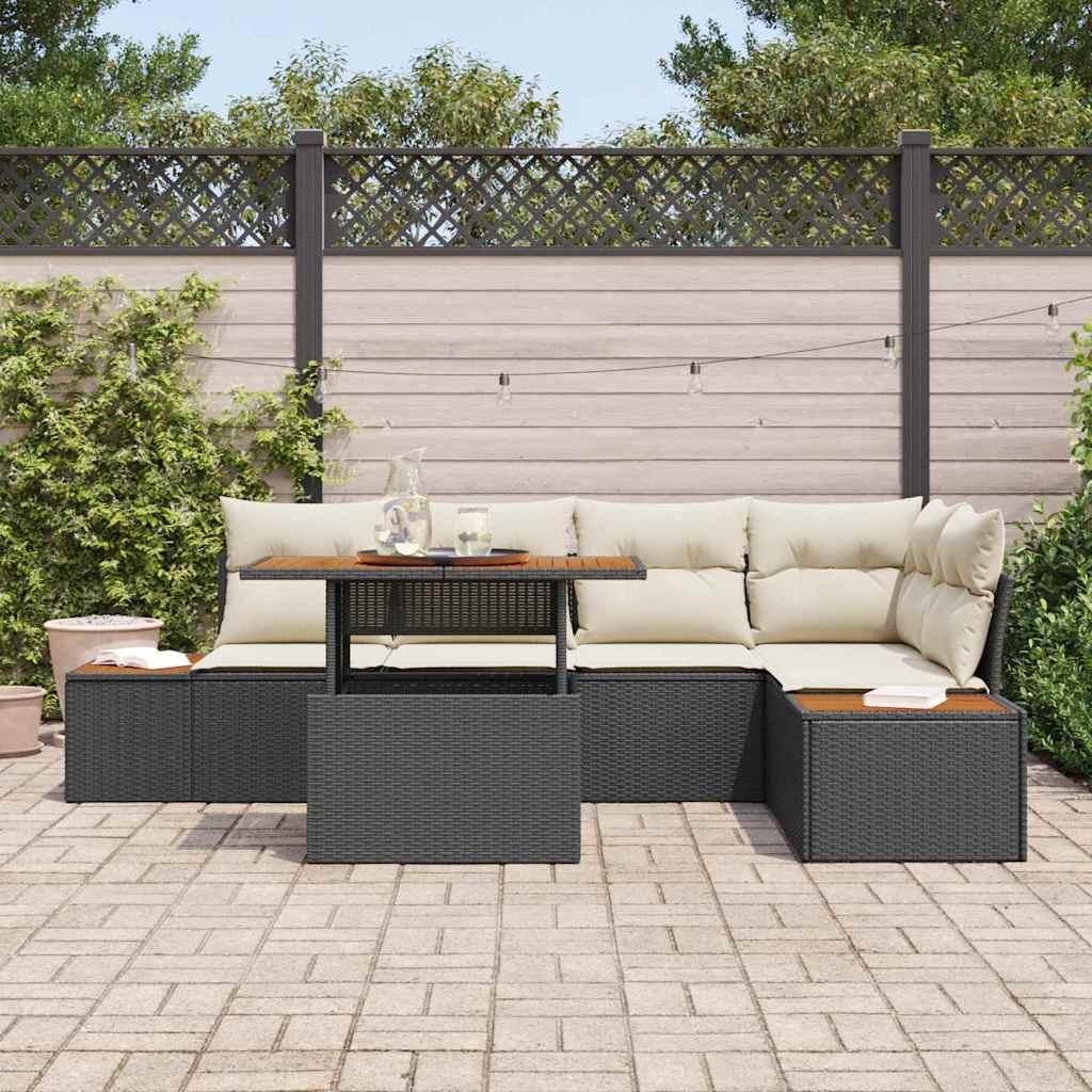 Garten-Sofa-Set mit Speicher 6 pcs Schwarz Poly Rattan